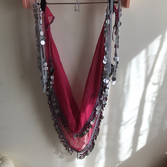 Halloween costume. Belly dancer jingling coin belt Gypsy coin embellished scarf - Picture 9 of 10